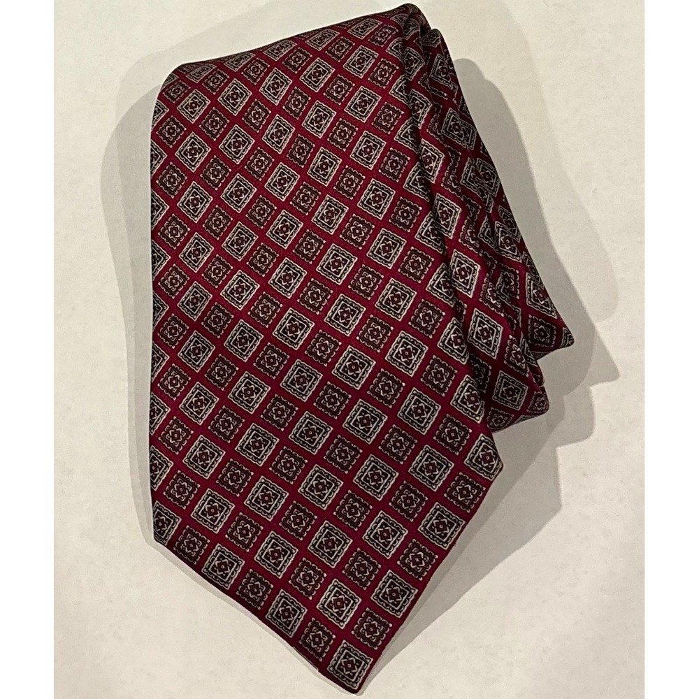 STEFANO RICCI Luxury Silk Necktie Burgundy Geometric Medallion Italy Saks 5th